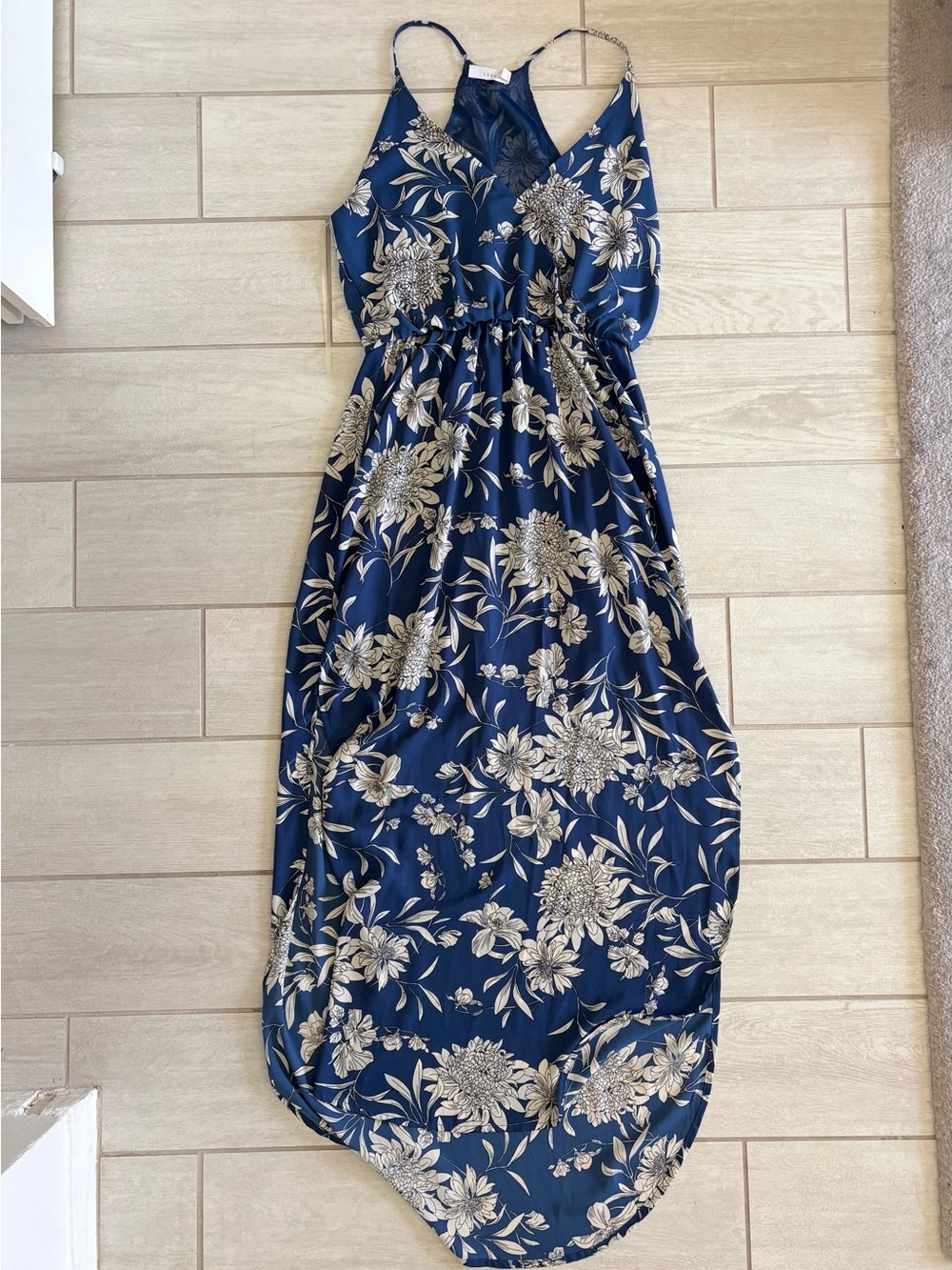 Lulu's Lush Along the Waterway Blue Midi-Maxi Dress with Cream Floral Print